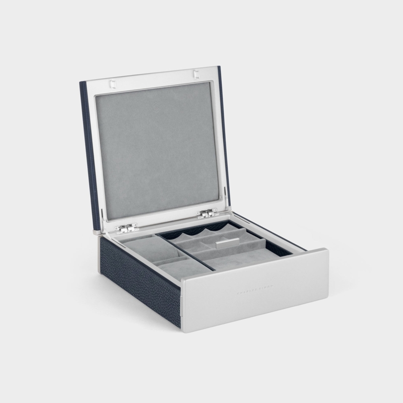 Jewelry Box Marine Pebbled Texture Brushed Metal Luxury Watch Storage Box