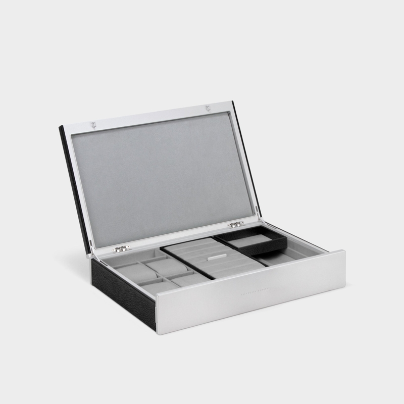 Jewelry Box Metallic Front Two Tone Exterior Minimalist Watch Cushions