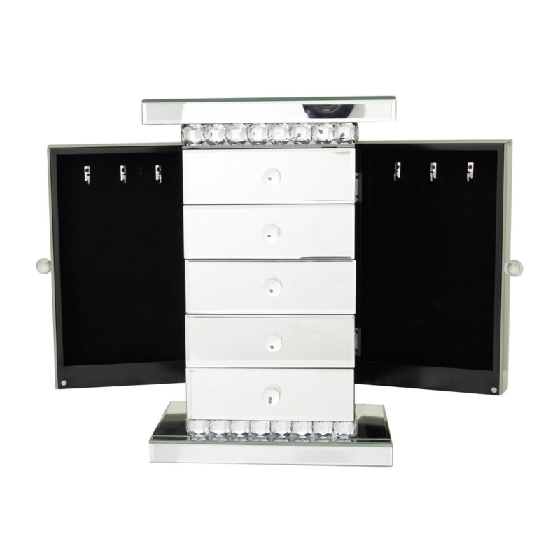 Jewelry Box Mirrored with Black Velvet Lining and Swing Out Side Doors