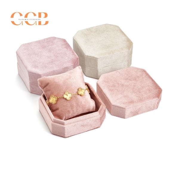 Jewelry Box Octagon Shape Blush Pink Velvet Plush Removable Pillow