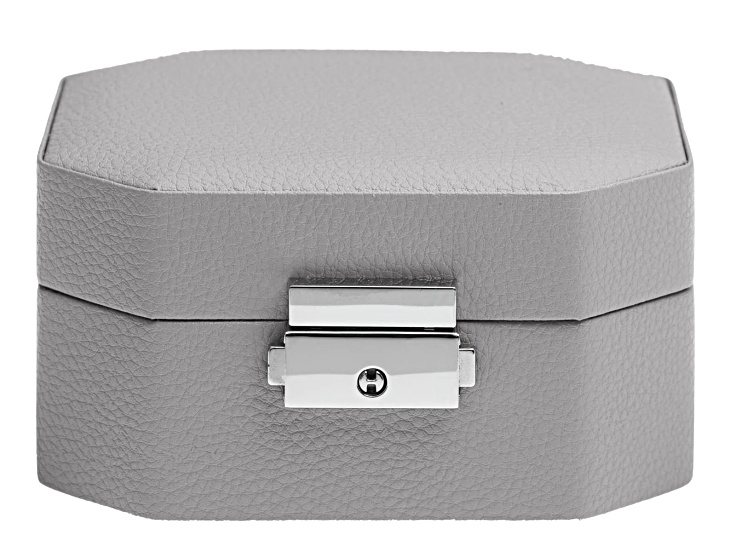 Jewelry Box Octagonal Gray Pebbled Texture with Silver Lockable Clasp