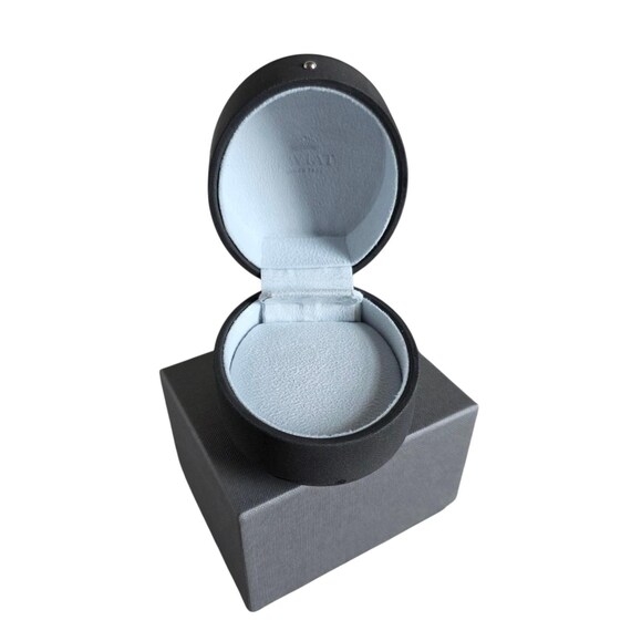 Jewelry Box Oval Charcoal Grey with Contrasting Pale Blue Lining