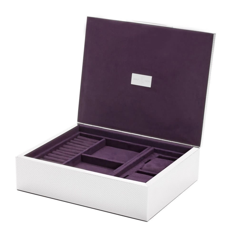 Jewelry Box Perforated Exterior Plum Suede Like Interior White