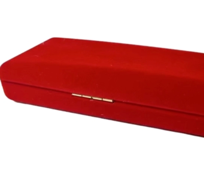 Jewelry Box Red Velvet Elongated Shape Plush Hinged Bracelet Case
