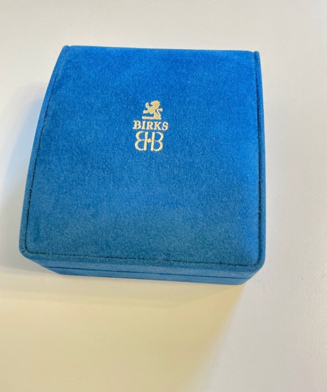 Jewelry Box Royal Blue Velvet Vintage Style Gold Foil Logo Hinged