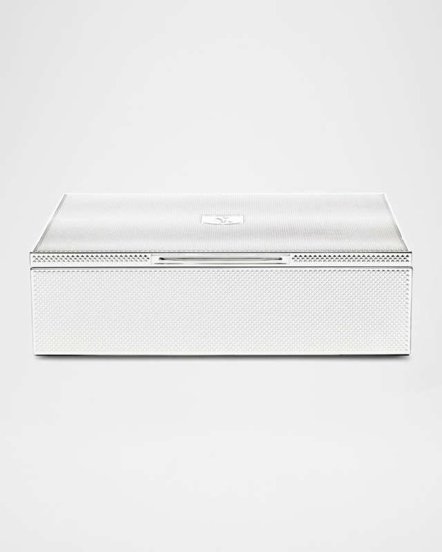 Jewelry Box Traditional Silver Diamond Pattern with Central Crest