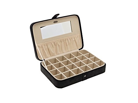 Jewelry Box: Twenty Four Sections, Black Plush, Integrated Mirror, Elegant