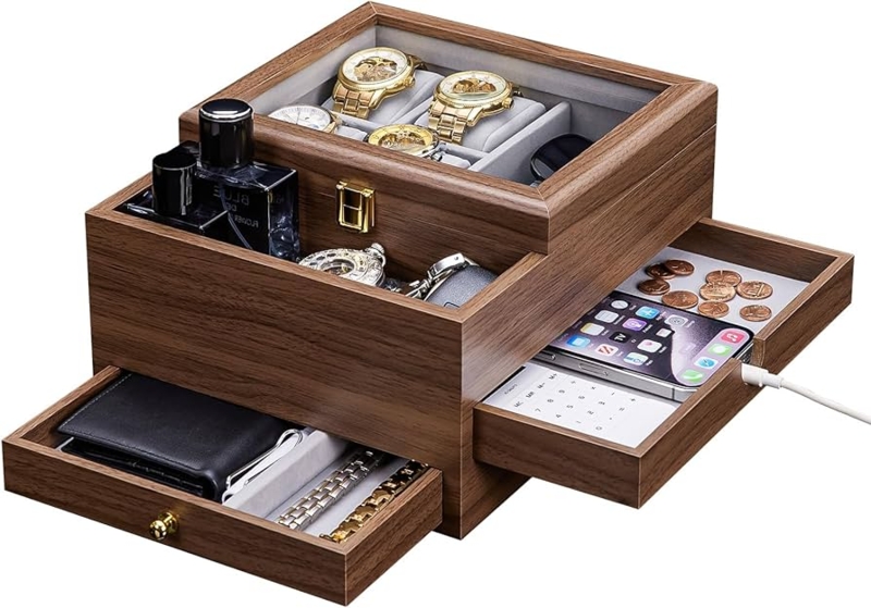 Jewelry Box Valet with Integrated Charging Slot