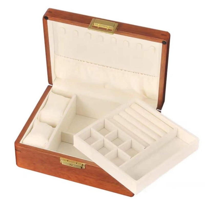 Jewelry Box Vintage Style Wood Toned Two Layer Integrated Watch Pillows