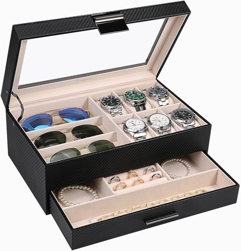 Jewelry Box with Carbon Fiber Texture and Apricot Lining
