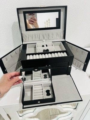 Jewelry Box with Travel Case Multi Tiered Storage and Fold Out Wings