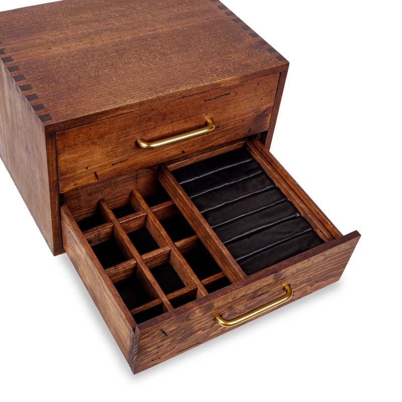 Jewelry Box Wood Toned Two Drawers with Box Joint Corners