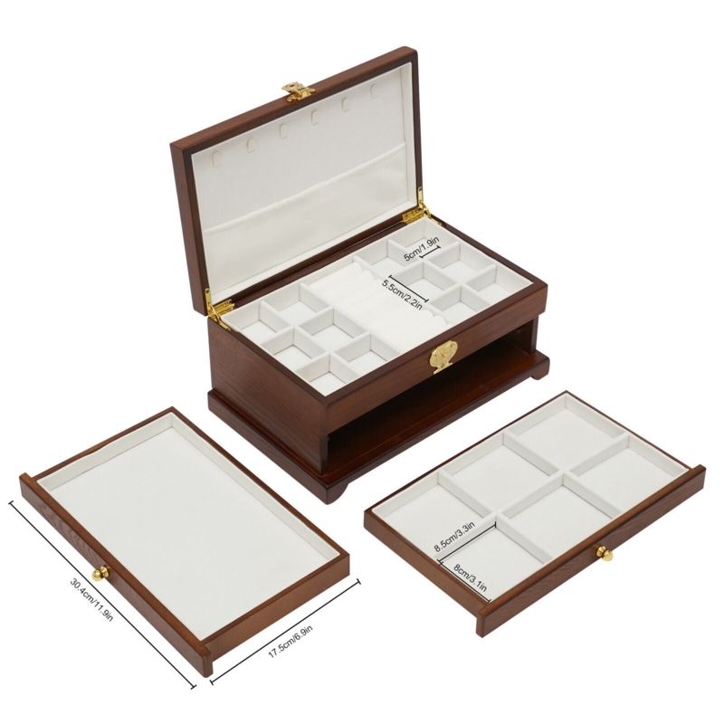 Jewelry Storage Cabinet Multi Tier Layout Removable Drawers Wood Toned