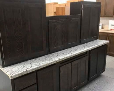 Kitchen Cabinets: Dark Wood Shaker Kitchen Cabinets with Marbled Countertop