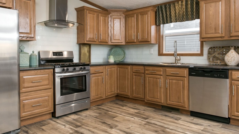 Kitchen Cabinets: L-Shaped Kitchen Layout Ideas with Warm Wood Finish