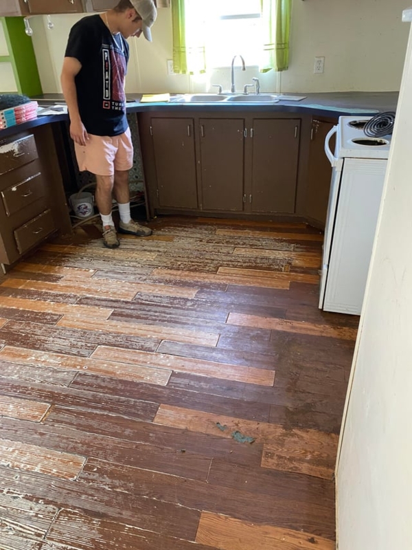 Kitchen Renovation Progress: Dark Brown Cabinets & Distressed Wood Floors