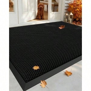 Large Black Honeycomb Mesh Doormat Heavy Duty Rubber