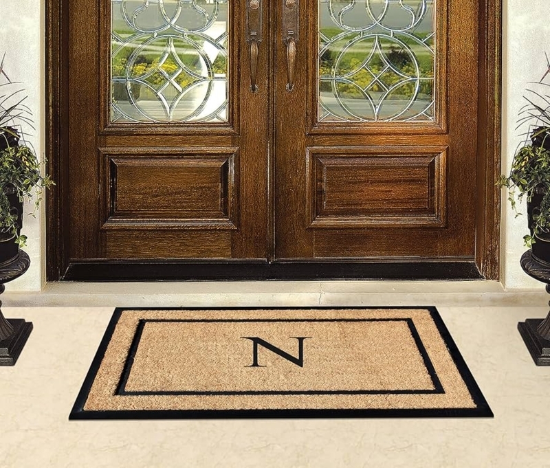 Large Doormat Monogram Letter N Oversized Traditional Double Border