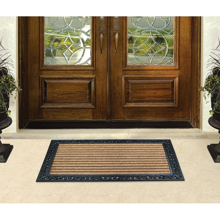 Large Double Doormat Scrollwork Rubber with Coir Stripes