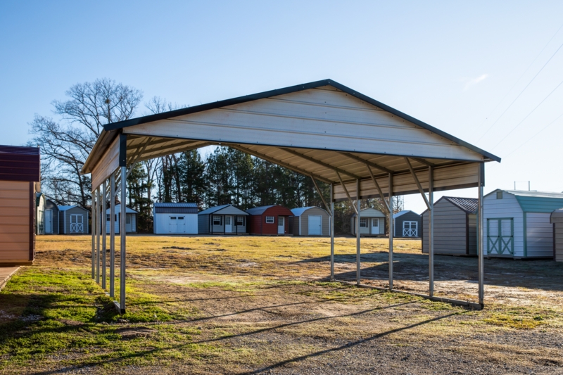 Large Metal Carport Shelter, Gabled Roof Steel Frame Open-Sided