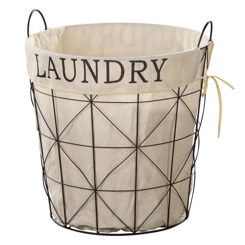 Laundry Basket Geometric Black Wireframe with Printed 'Laundry' Text
