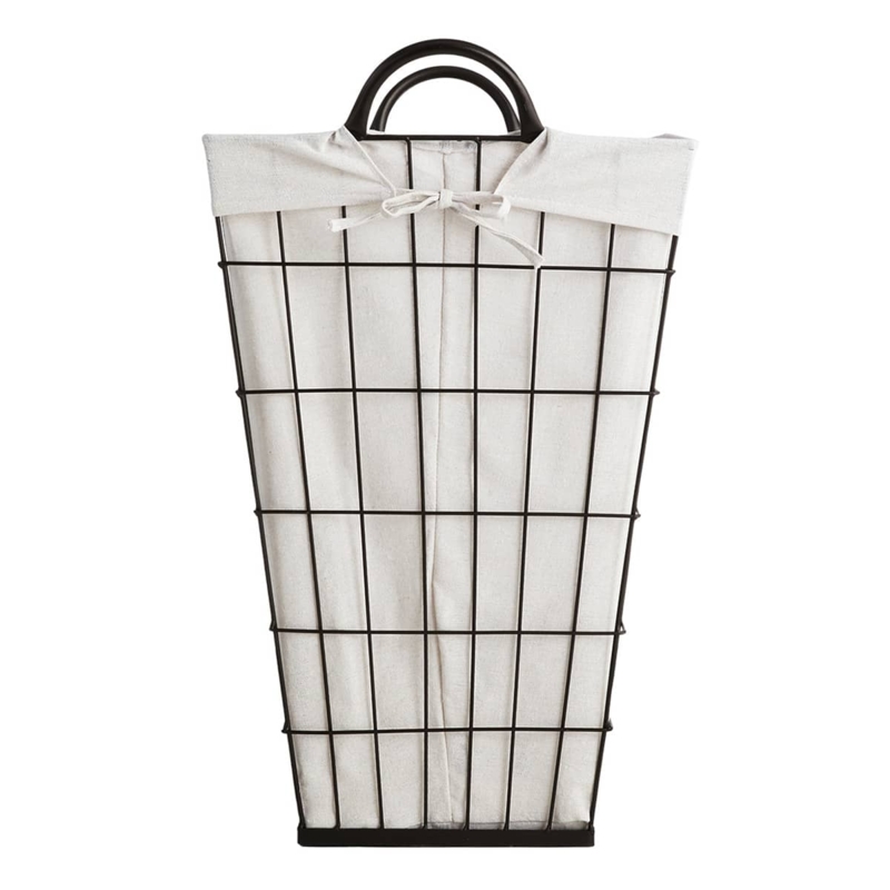 Laundry Hamper Dark Wire Tapered Basket with Bow Tie Closure Liner