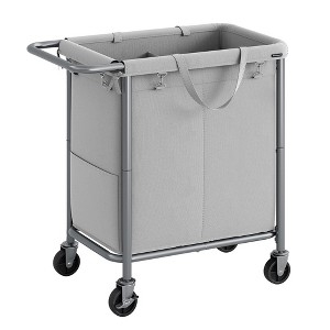 Laundry Hamper Dove Grey 2-Section Rolling Sorter with Push Handle