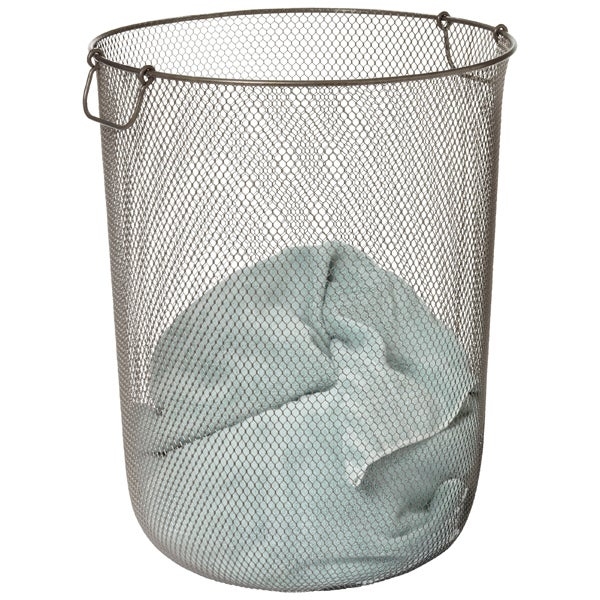 Laundry Hamper Industrial Dark Metal Mesh Cylindrical Basket