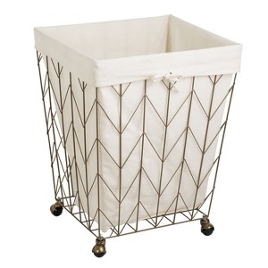 Laundry Hamper Light Gold Chevron Rolling Cart with Drawstring Liner