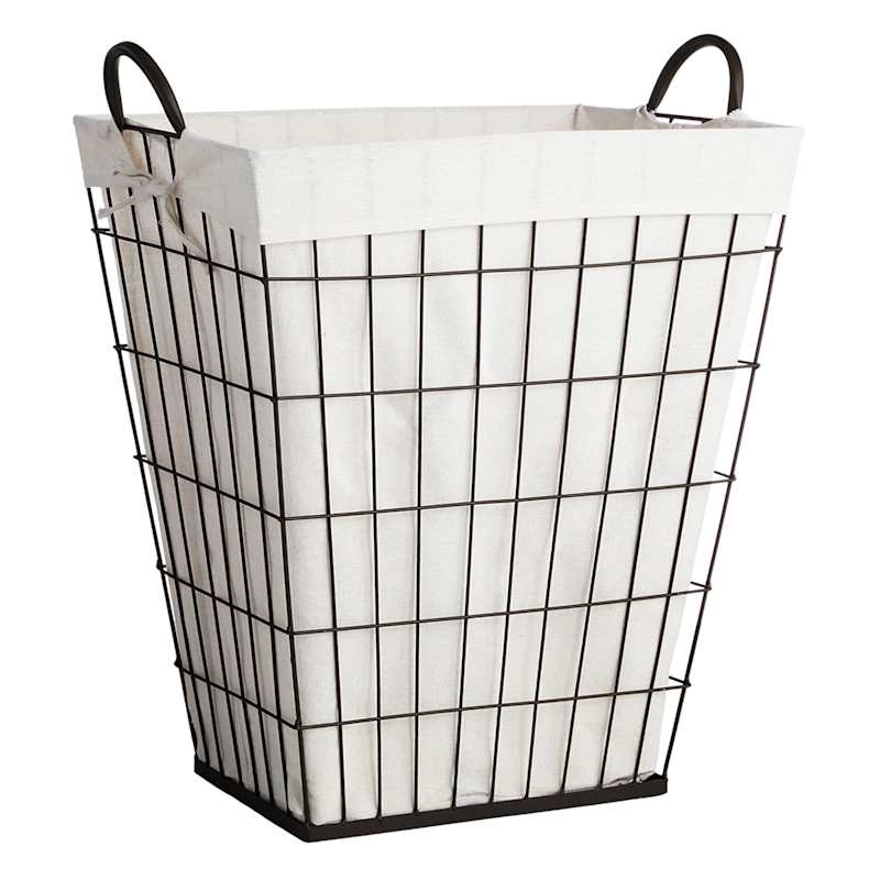 Laundry Hamper Tapered Dark Brown Wire Basket with Removable Liner