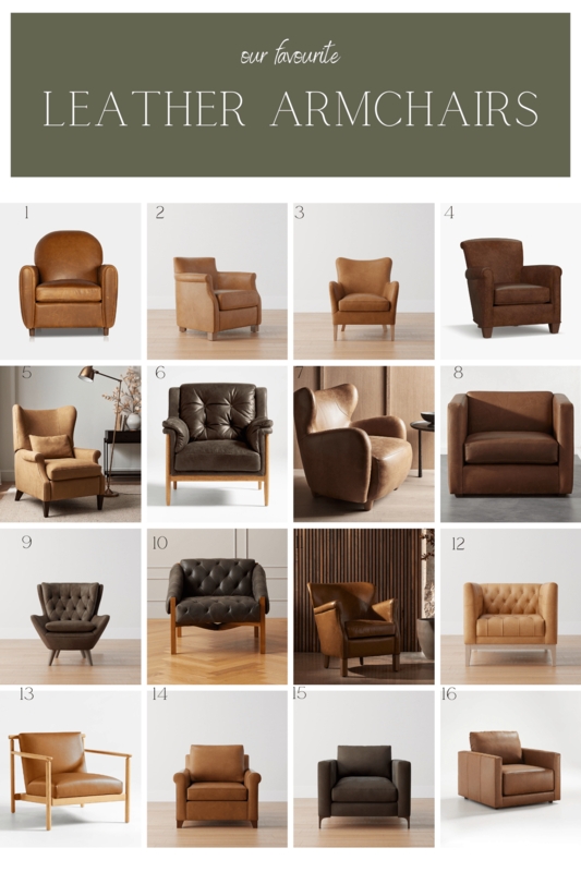Leather Armchair Collection: Sixteen Styles in Warm Brown Tones