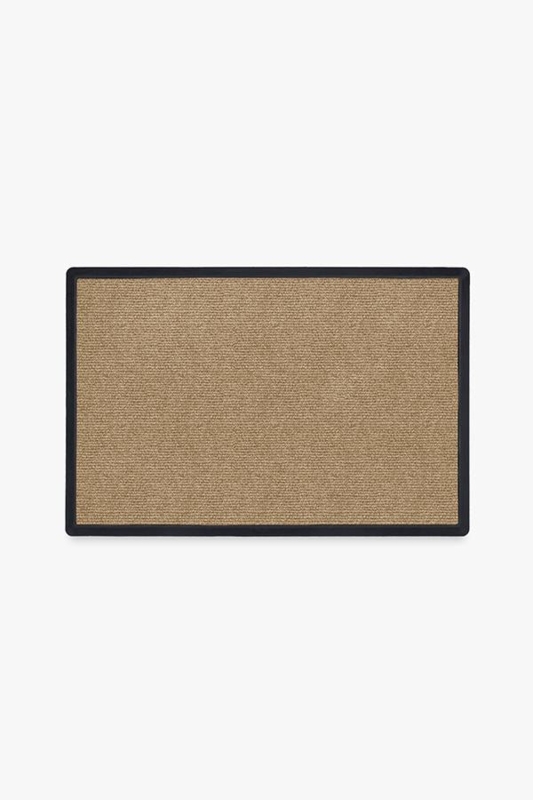 Light Brown Doormat Black Border Dense Looped Texture Minimalist Style