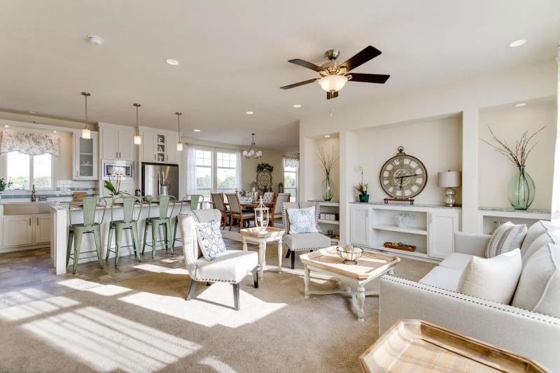 Living Kitchen Dining Room Sage Green Island Stools Open Concept