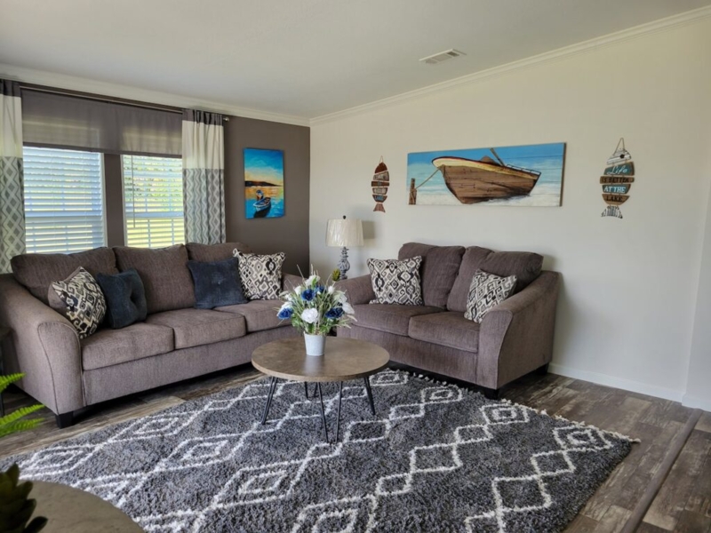 Living Room Cozy with Diamond Shag Rug and Taupe Accent Wall