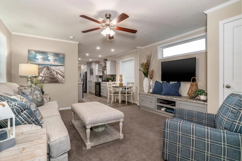 Living Room Transitional Coastal Style with Plaid Accent Chair