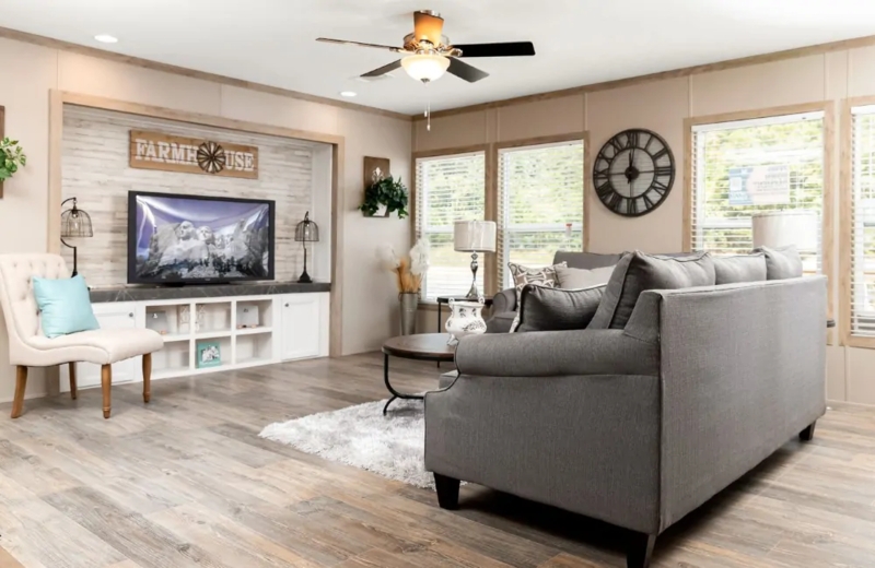 Living Room With Shiplap Accent Wall Built In Media Center Cozy