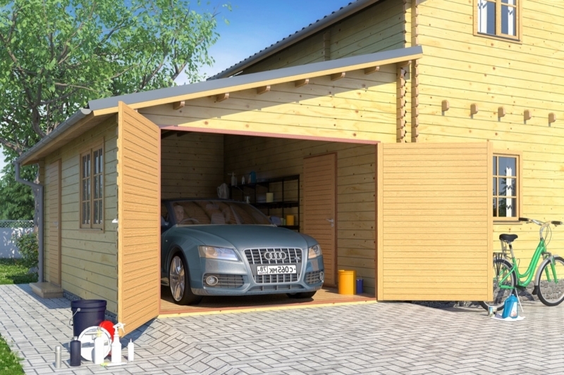 Log Cabin Garage Addition Ideas: Lean-To Roof & Double Swing Doors