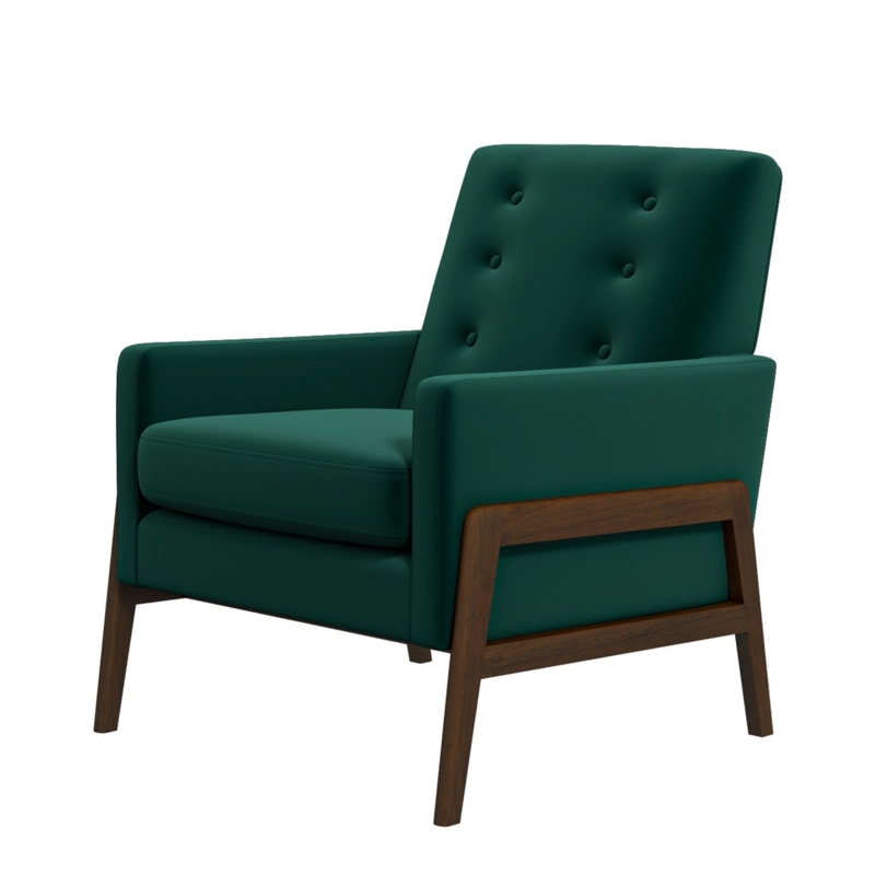 Lounge Chair Button Tufted Velvet Tapered Wood Frame Mid Century