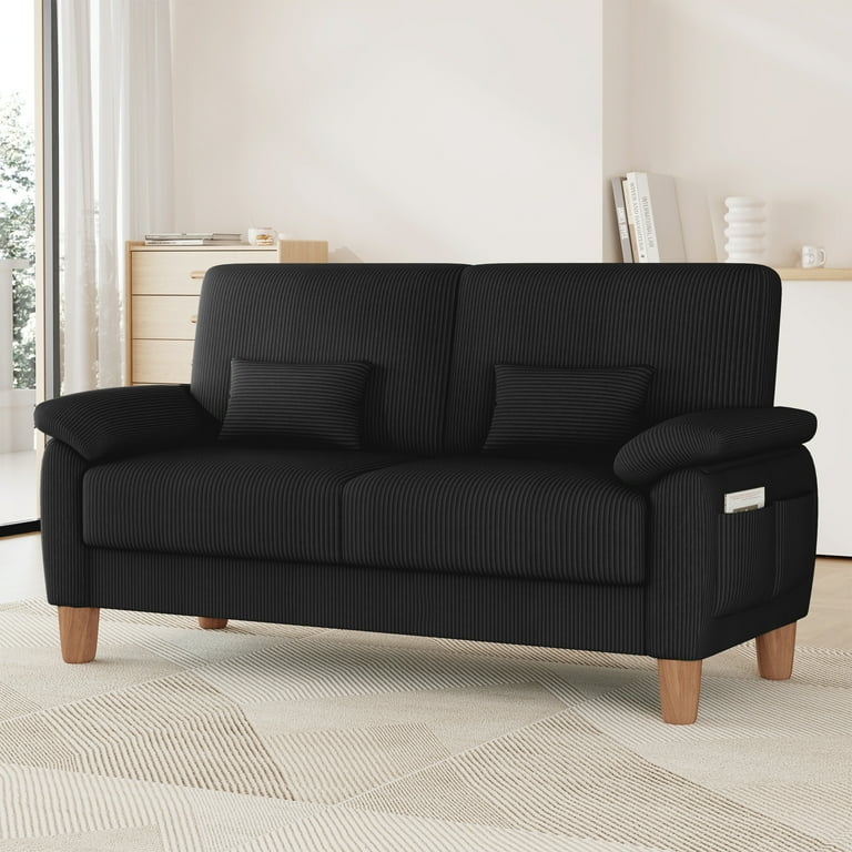 Loveseat Side Storage Pocket Corduroy Texture Tapered Legs Small Spaces