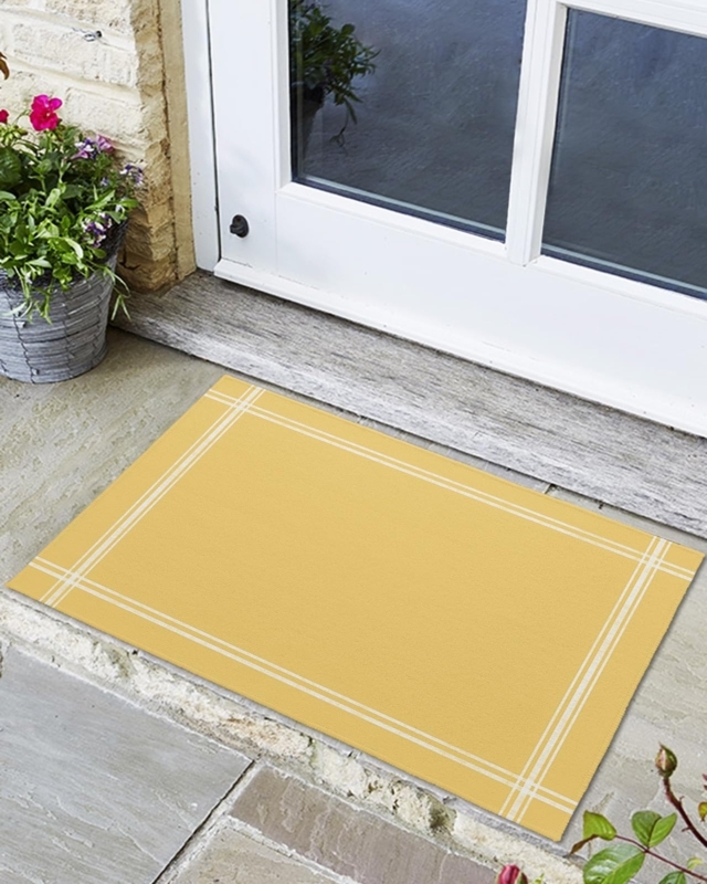 Low-Profile Doormat Mustard Double-Line Border Entryway