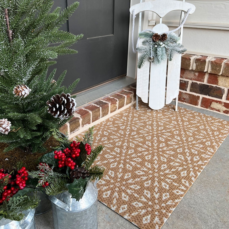 Low Profile Doormat Snowflake Pattern Tan and White (53)