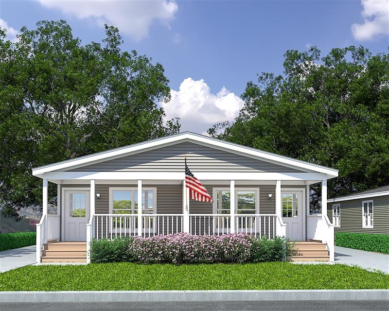 Manufactured Duplex HUD Approved Design with Shared Covered Porch, Grey