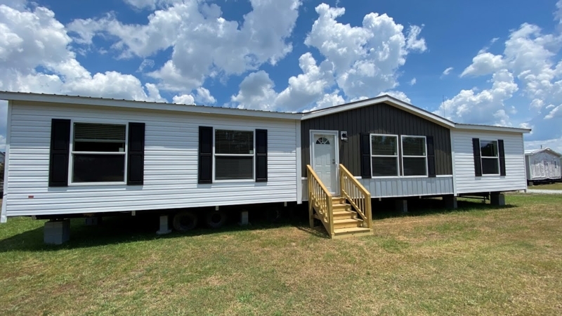 Manufactured Home Black Shutters Wooden Entry Steps White Siding