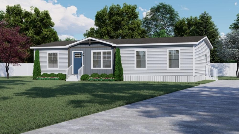 Manufactured Home Blue Front Door Board And Batten Accent White Trim