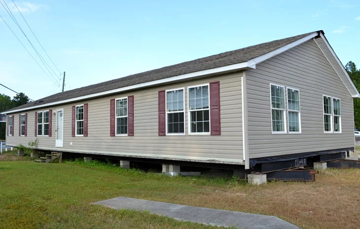 Manufactured Home Burgundy Shutters Raised Foundation Blocks Gable