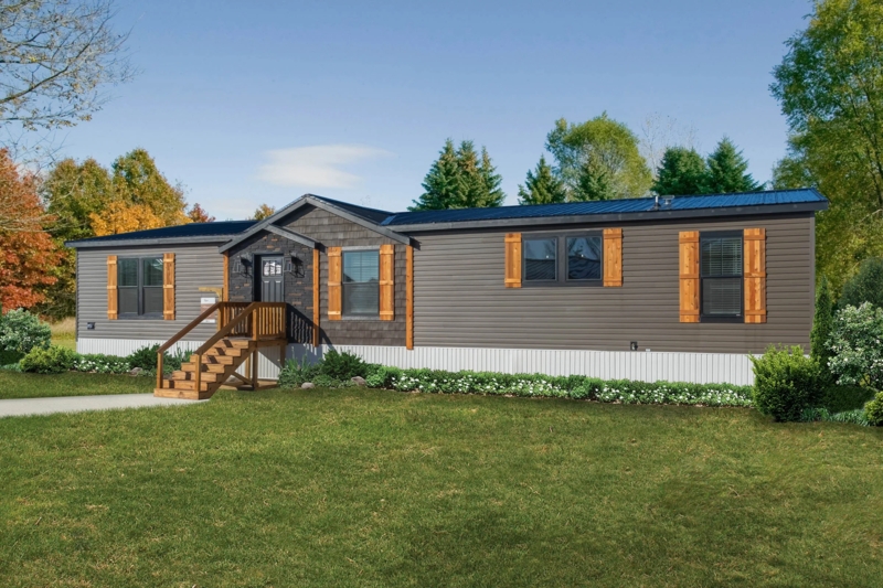 Manufactured Home Charcoal Siding Wood Shutters Stone Accent Entry