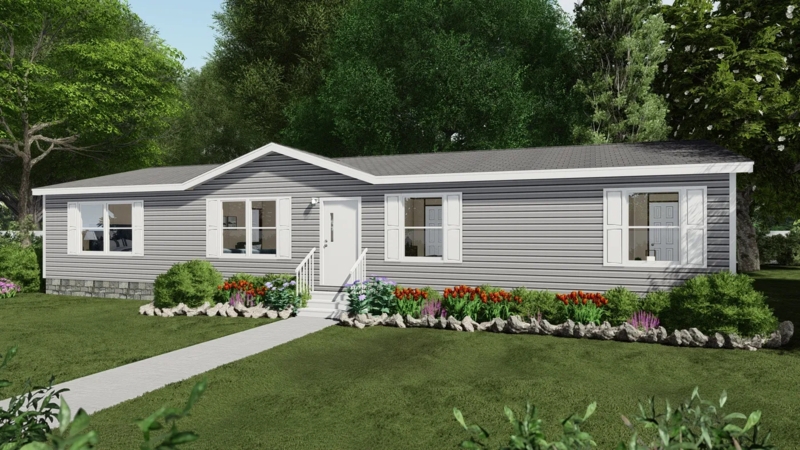 Manufactured Home Gable Entryway White Shutters Gray Lap Siding