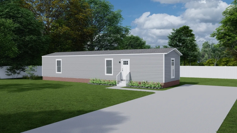 Manufactured Home Grey Siding with Brick Skirting Exterior Design