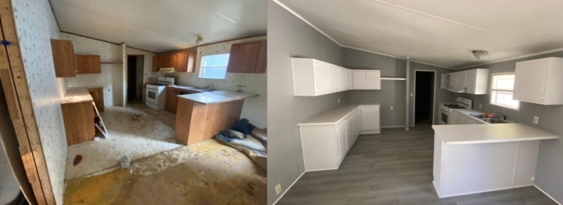 Manufactured Home Kitchen Renovation: White Cabinets and Gray Walls