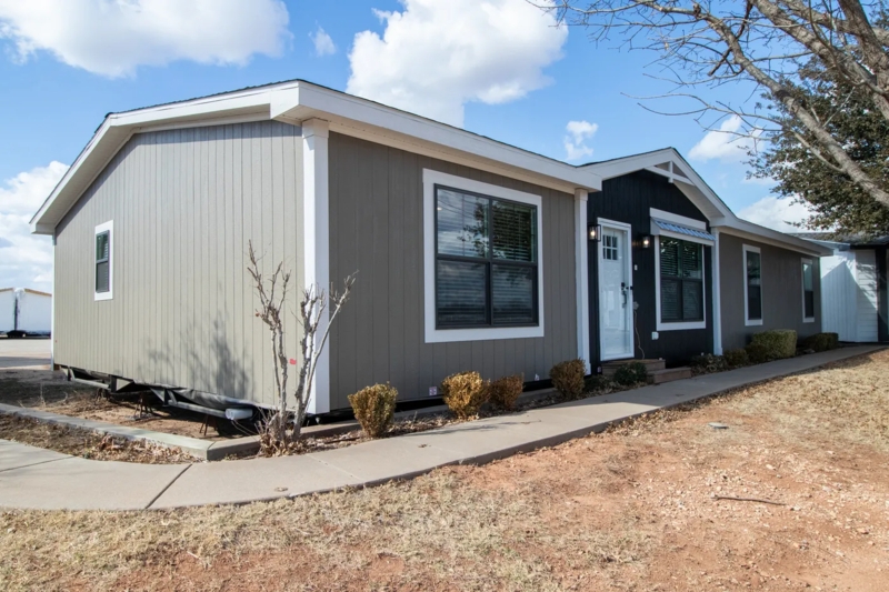 Manufactured Home Modern Farmhouse with Gray Vertical Plank Texture